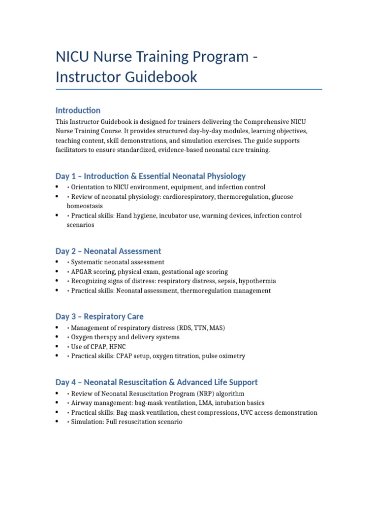 NICU Instructor Guidebook | PDF | Neonatal Intensive Care Unit | Sepsis