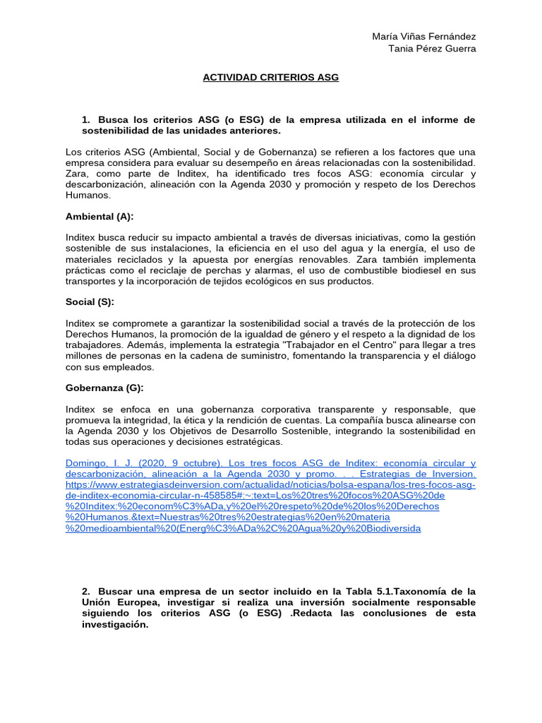 Criterios ASG de Inditex y Renfe | PDF | Sustentabilidad | Uso ...