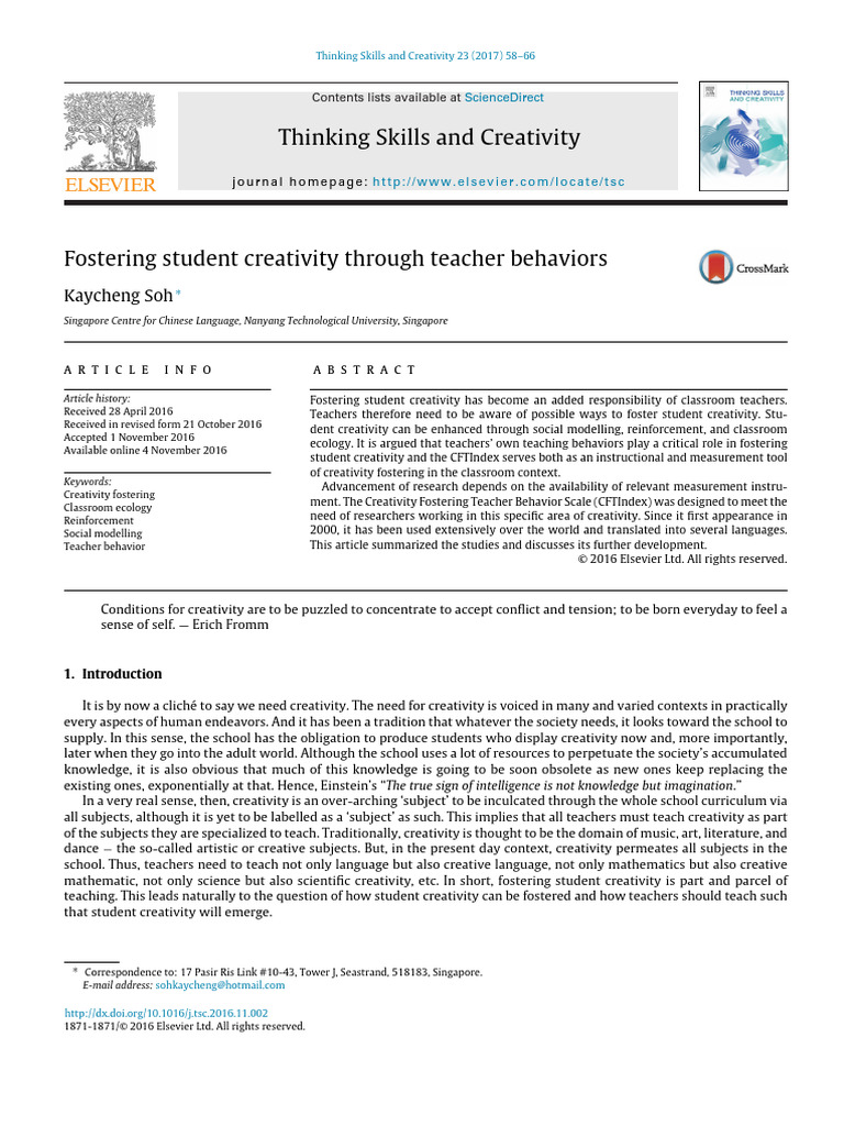 Fostering Student Creativity in Classrooms | PDF | Creativity ...