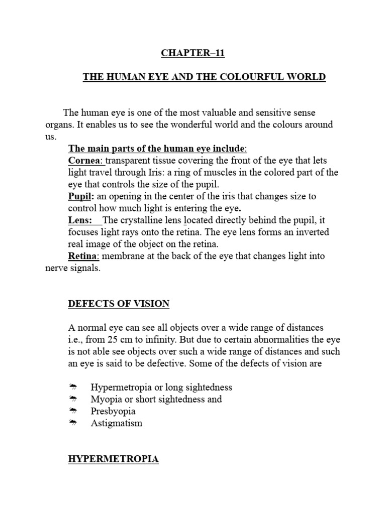 Human Eye: Vision Defects Explained | PDF | Atmosphere Of Earth | Rainbow
