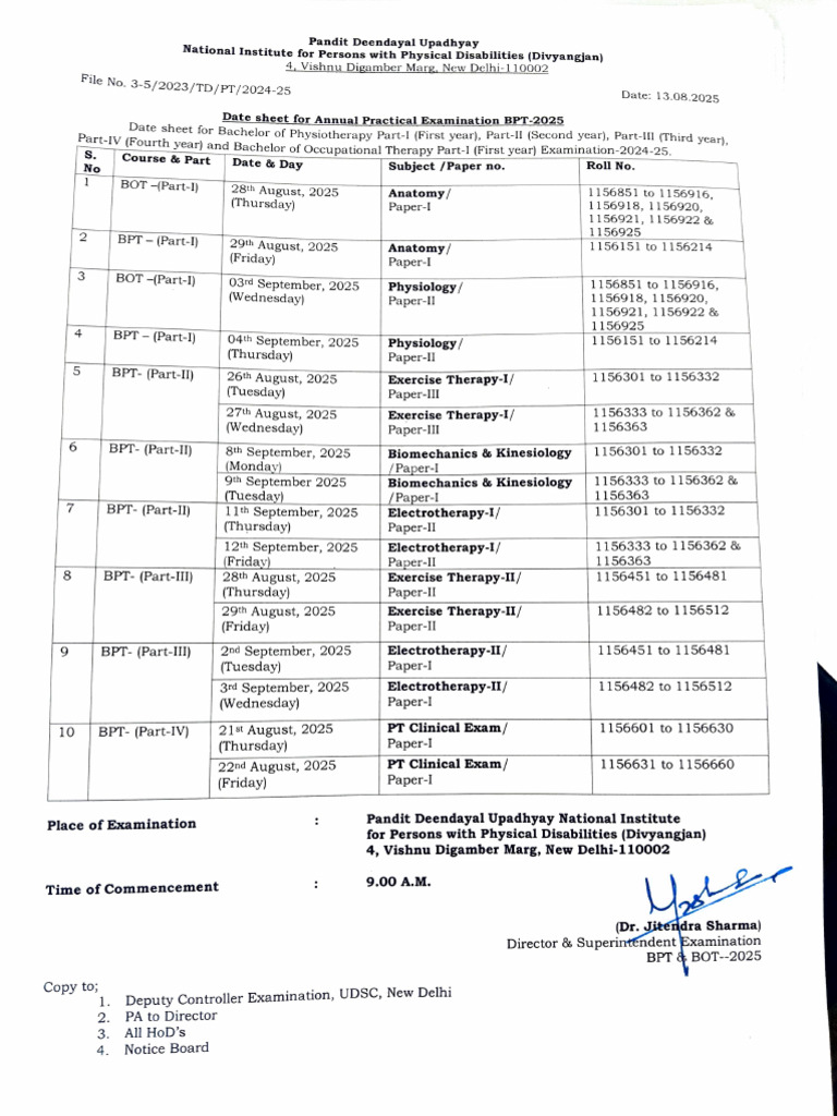 BPT & BOT Exam Date Sheet 2025 | PDF | Social Programs | Medical Treatments
