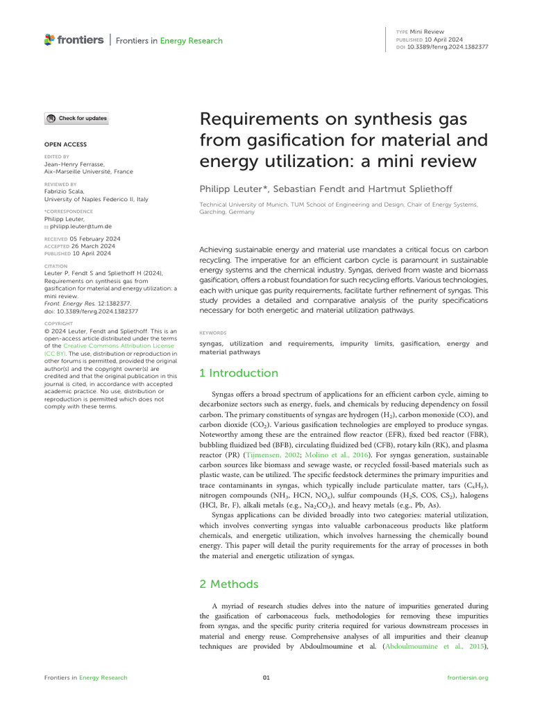 Syngas Purity Requirements for Utilization | PDF | Gasification | Catalysis