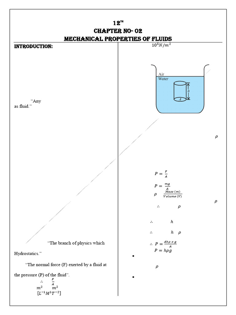 Mechanical Properties of Fluids.. | PDF | Pressure | Surface Tension