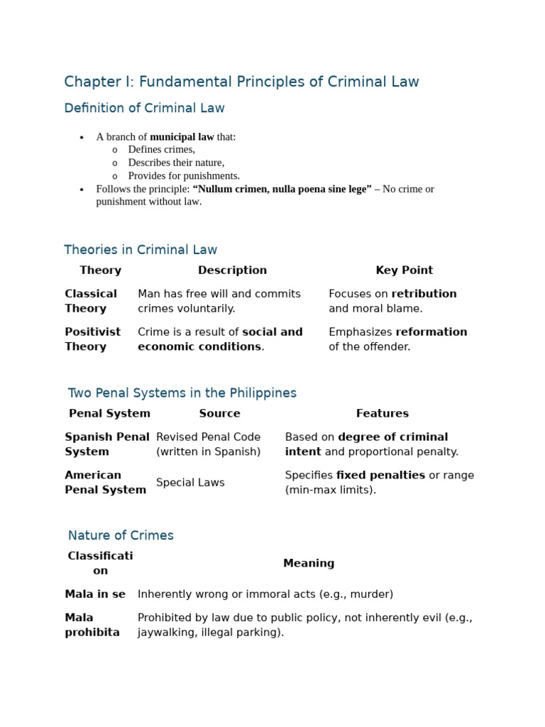 Chapter I - Fundamental Principles of Criminal Law | PDF | Criminal Law ...