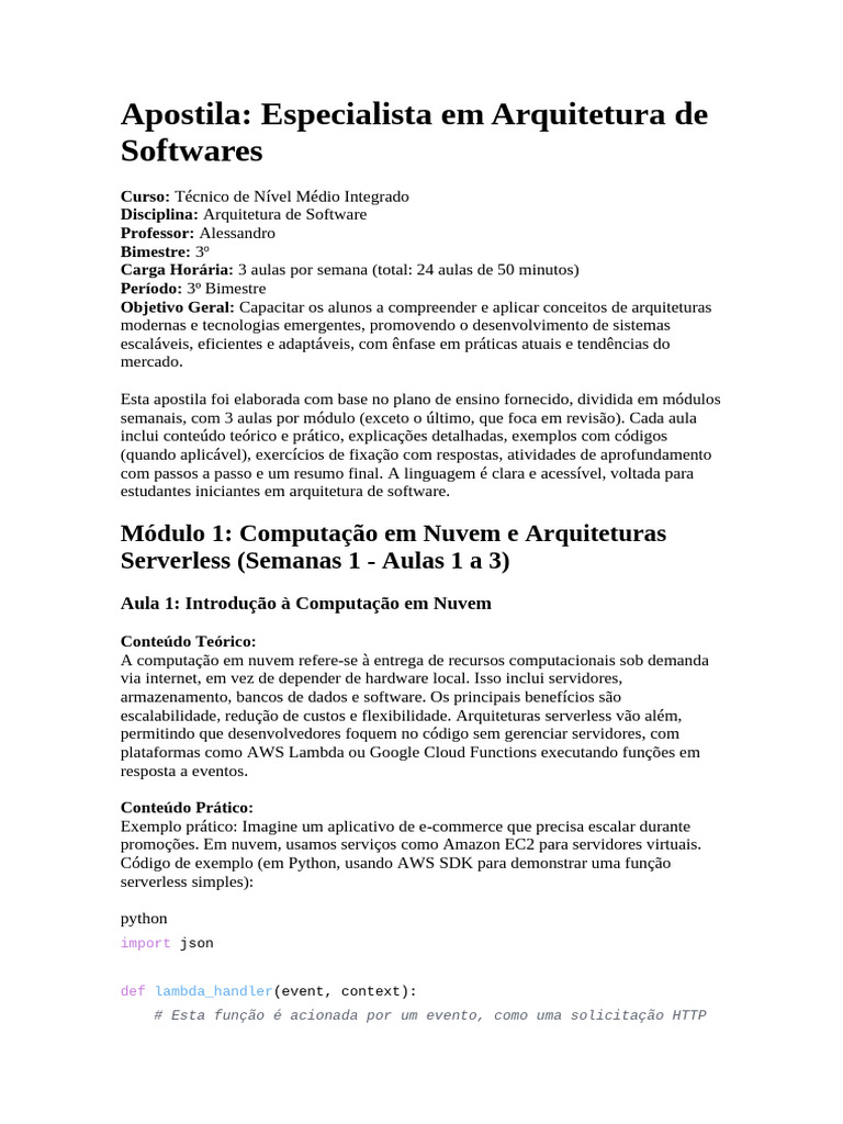 Apostila de Arquitetura de Software | PDF | Plataforma como serviço ...