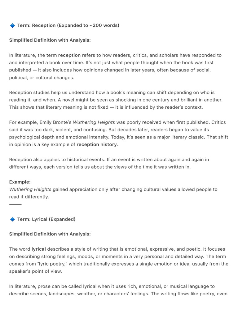 Literary Terms Explained: Reception, Lyrical, and More | PDF ...