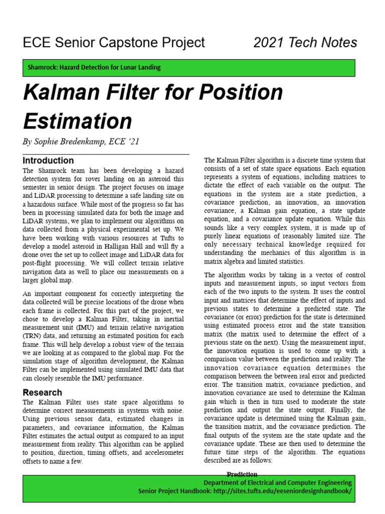 Kalman Filter for Rover Landing Safety | PDF | Kalman Filter | Applied ...