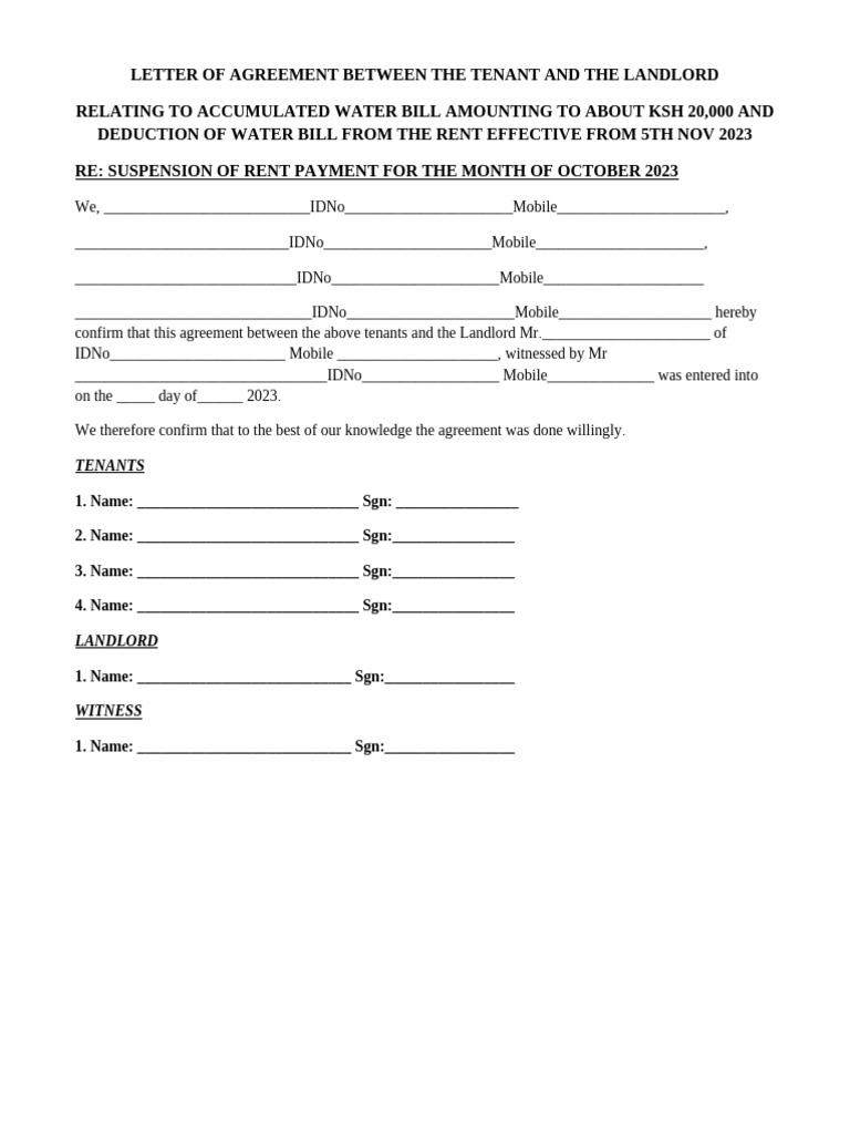 Tenant-Landlord Water Bill Agreement | PDF
