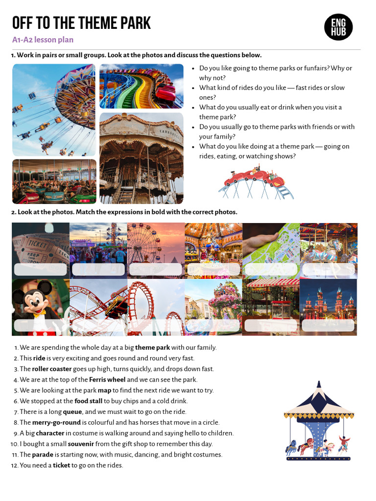 A1-A2 Off To The Theme Park A4 Worksheet SV | PDF | Lego | Amusement Park