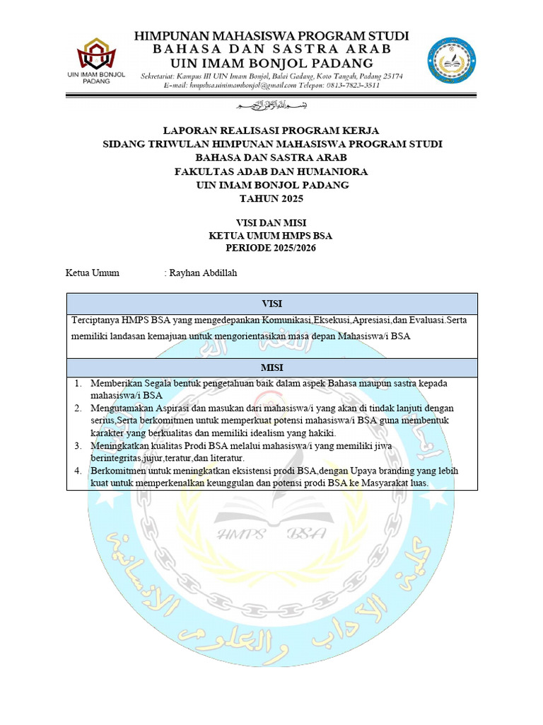 Laporan Program Kerja HMPS BSA 2025 | PDF