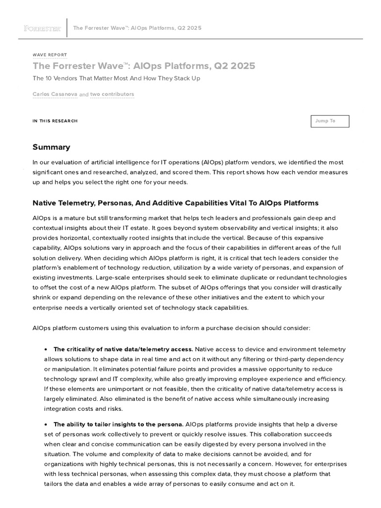 Forrester Wave: AIOps Platforms 2025 | PDF | Artificial Intelligence ...
