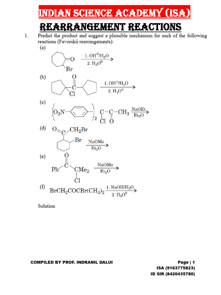 Rearrangement Reaction Practice by Id Sir - 30106564 | PDF | Organic ...