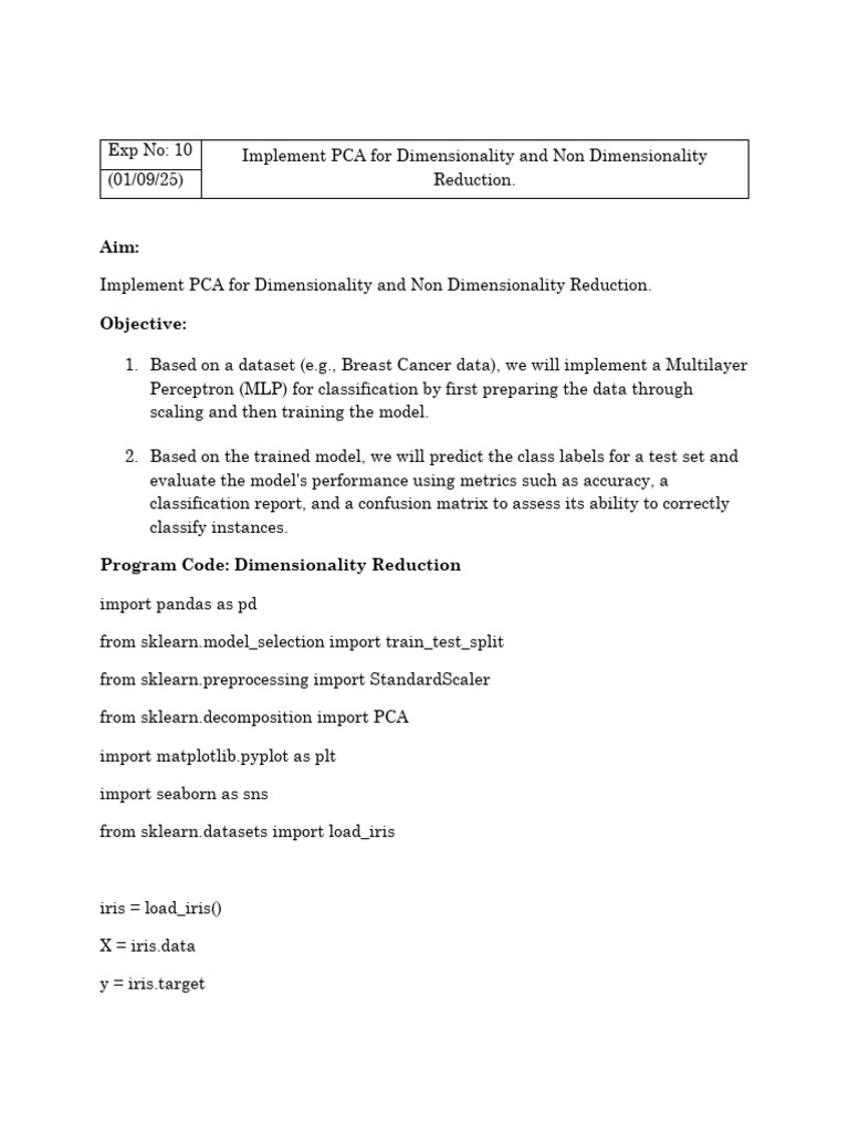 PCA for Dimensionality Reduction in MLP | PDF | Principal Component ...