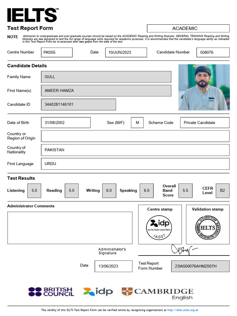 Ielts Result | PDF | International English Language Testing System ...
