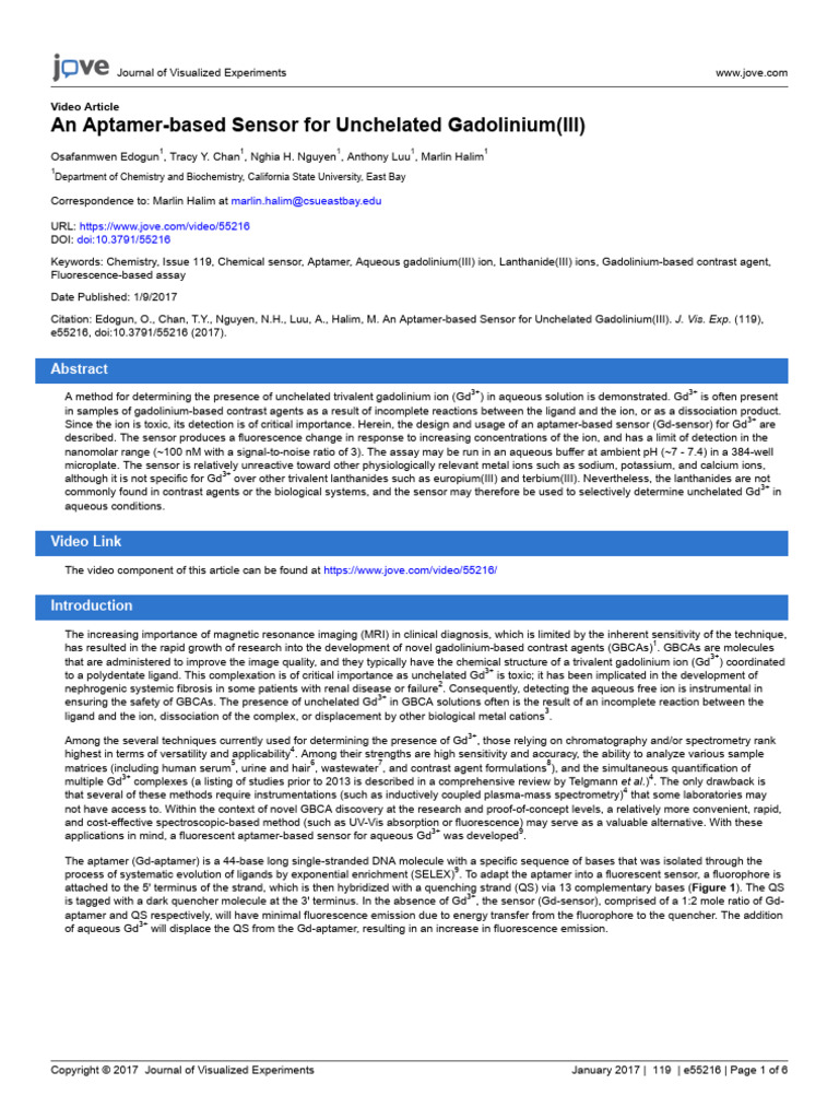 Aptamer Sensor for Gadolinium Detection | PDF | Fluorescence ...