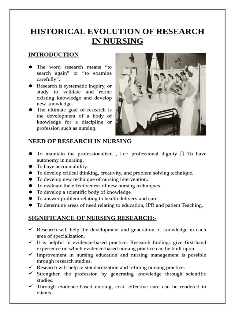 Assignment On Historcal Evolution of Research in Nursing | PDF ...