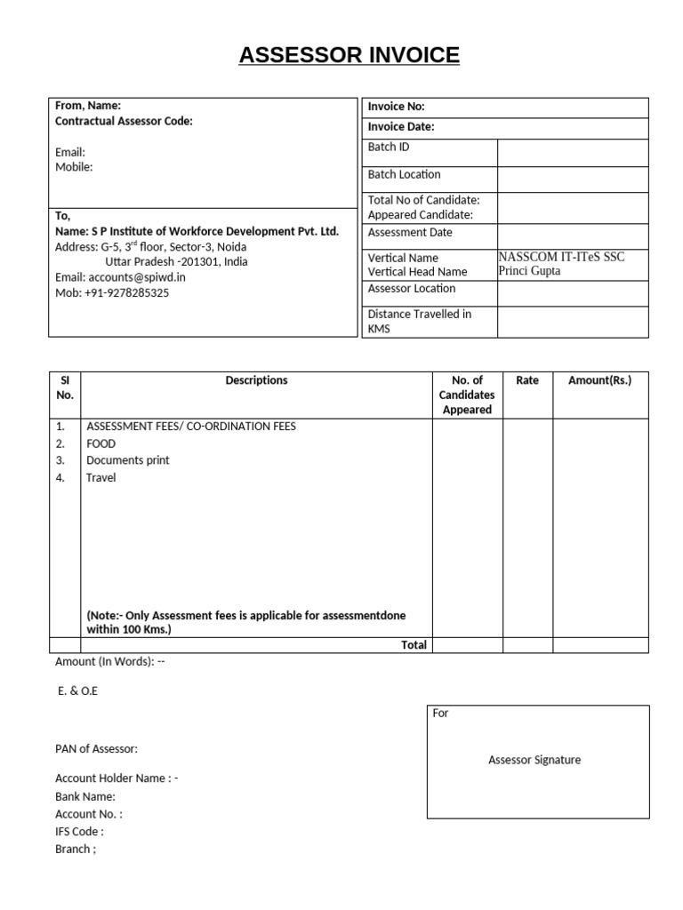 Assessment Invoice for S P Institute | PDF