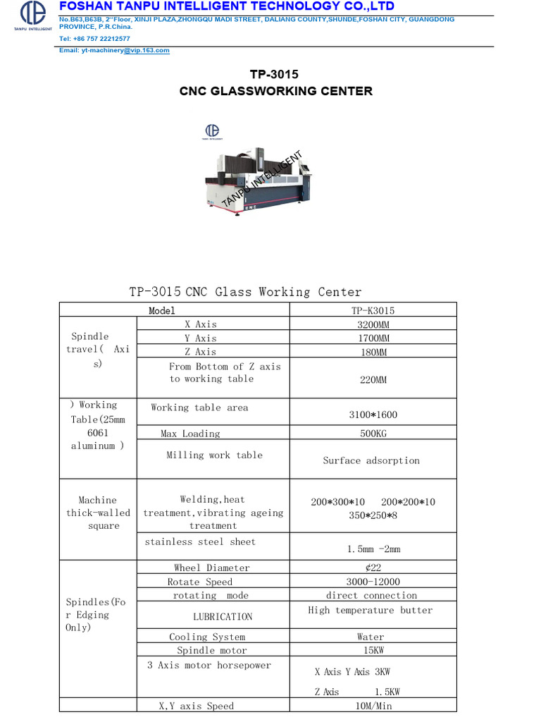 Parameter of CNC Glass Working Center | PDF | Machining | Drilling