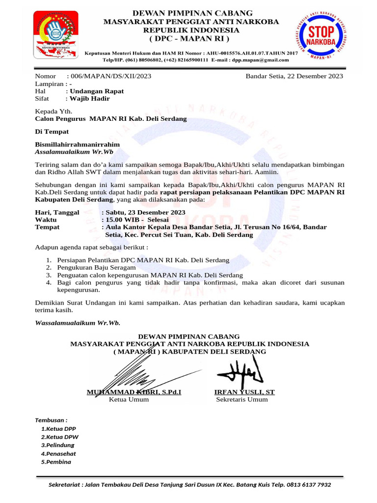 Undangan Rapat MAPAN DS | PDF