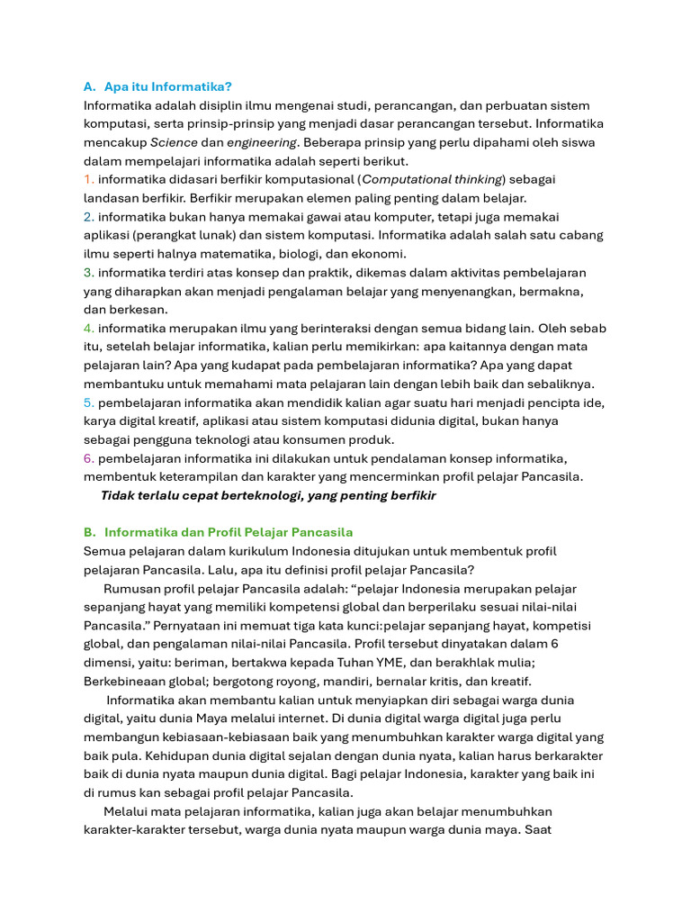 Prinsip Dasar Pembelajaran Informatika | PDF