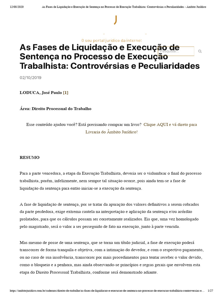 Fases da Liquidação e Execução Trabalhista | PDF | Sentença (jurídico ...