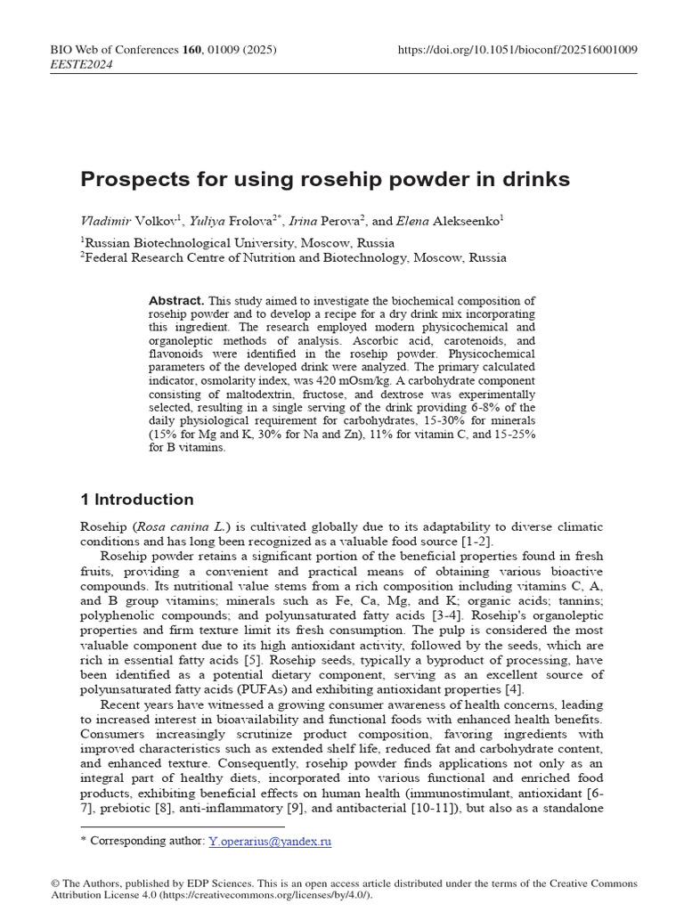 Prospects For Using Rosehip Powder in Drinks | PDF | Polyphenol | Chemistry