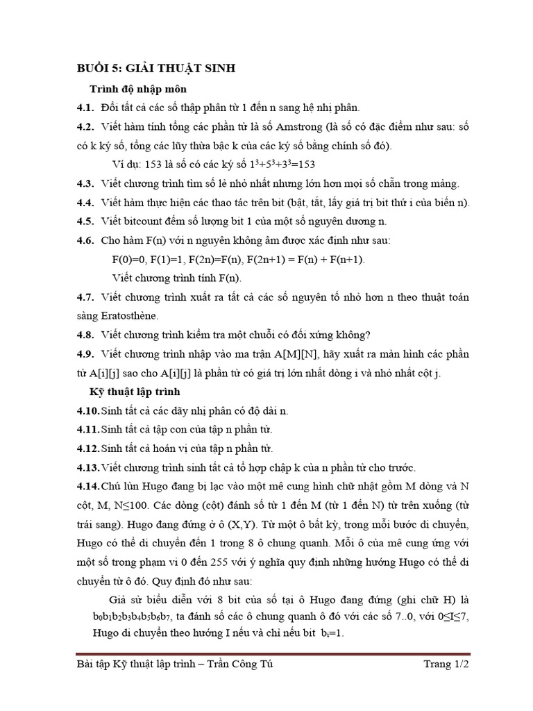 Bai Tap - Ky Thuat Lap Trinh - Chuong 5 | PDF
