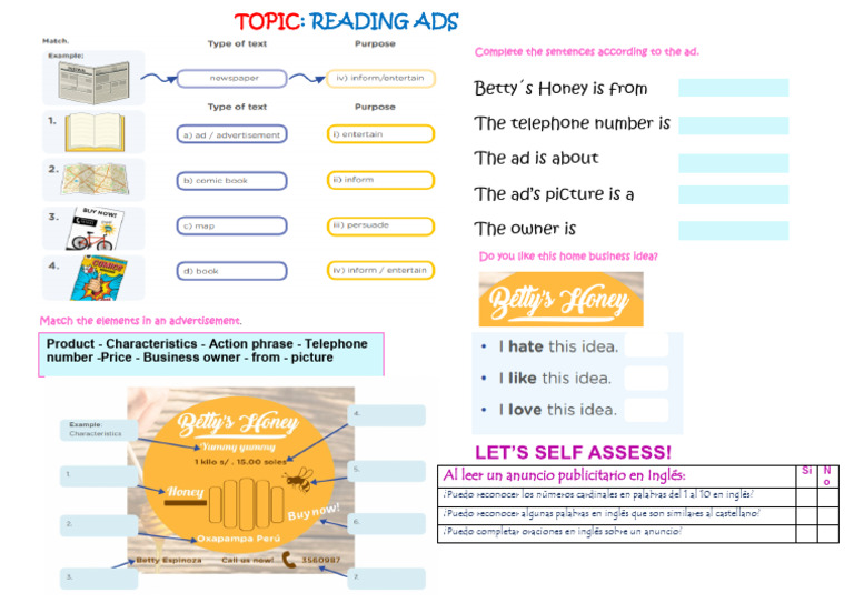 Worksheet - Reading Ads | PDF