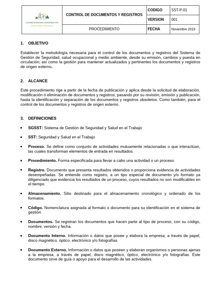 Procedimiento Control de Documentos y Registros | PDF | Documento ...