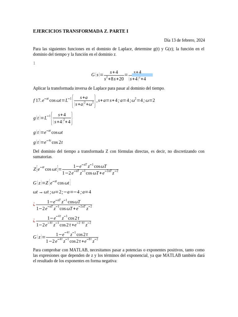 Ejercicios de Transformada Z y Laplace | PDF | Análisis matemático ...