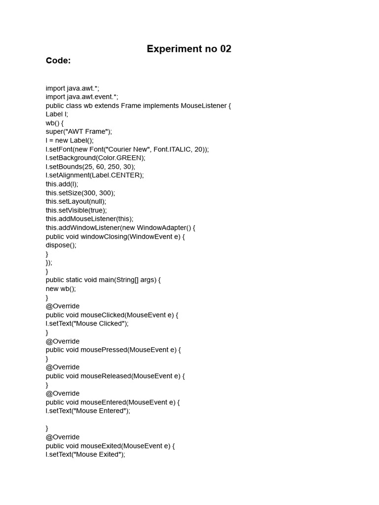 AWT Frame Mouse Events Example | PDF