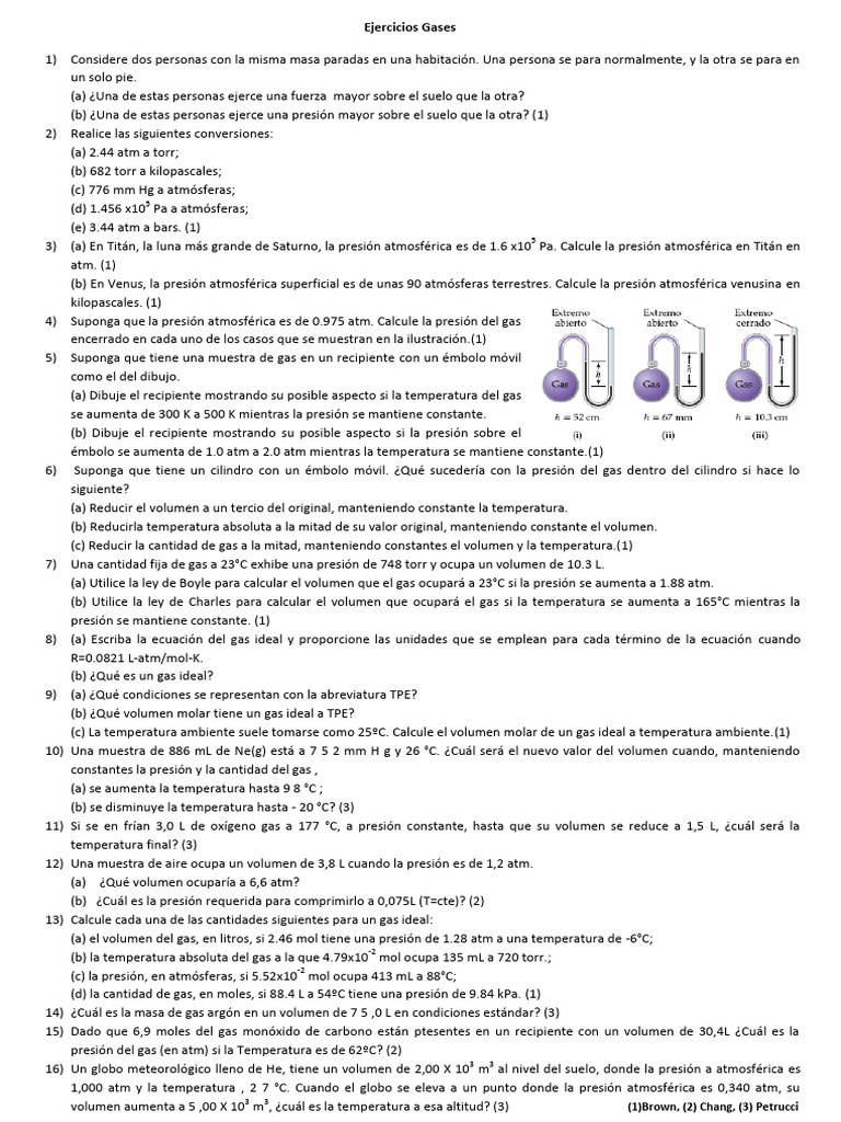 Ejercicios sobre Gases y Presiones | PDF | Gases | Pascal (Unidad)