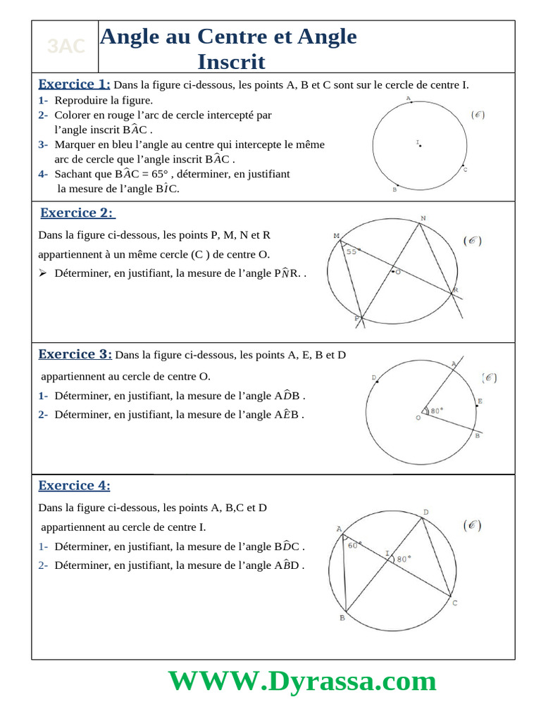 Vérification des triangles et angles dans un cercle | PDF | Triangle ...