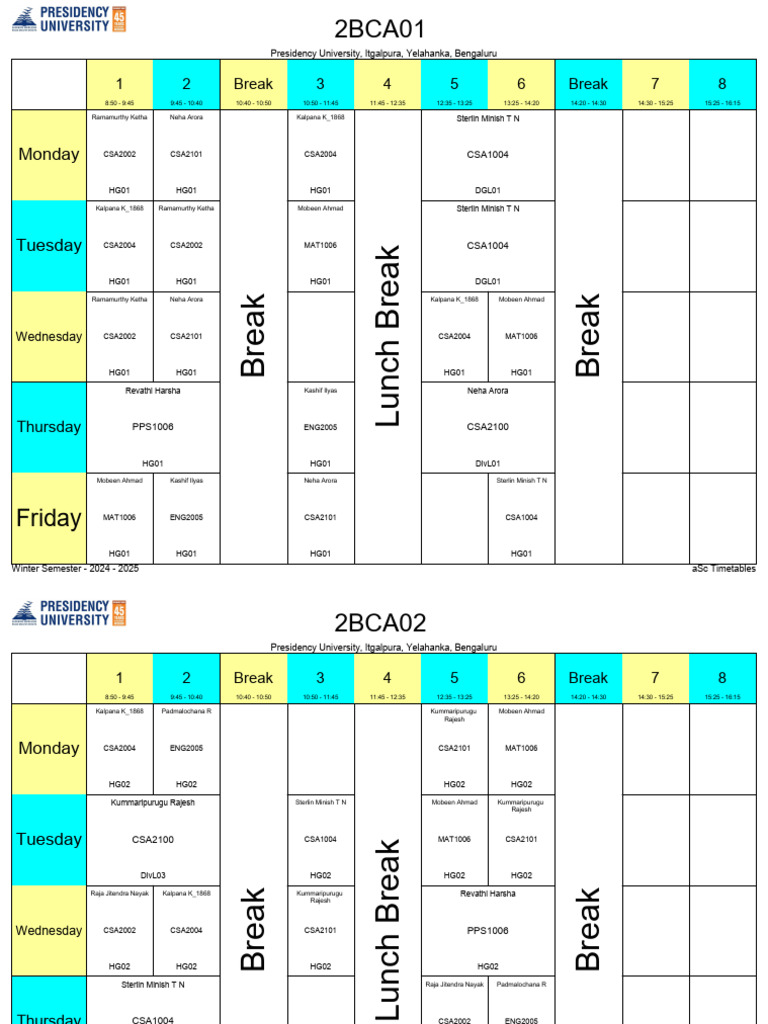 Presidency University Winter Timetable 2024 | PDF | Academic Term ...