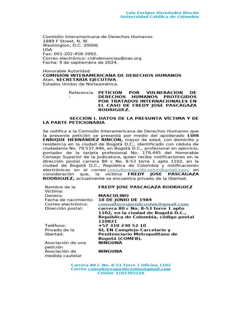 Comisión Interamericana de Derechos Humanos Fredy Pascagaza Final | PDF ...