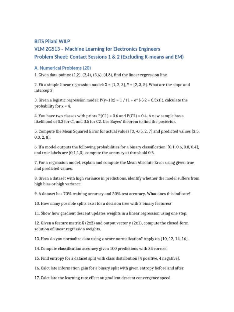 Machine Learning Problems for Engineers | PDF | Regression Analysis ...