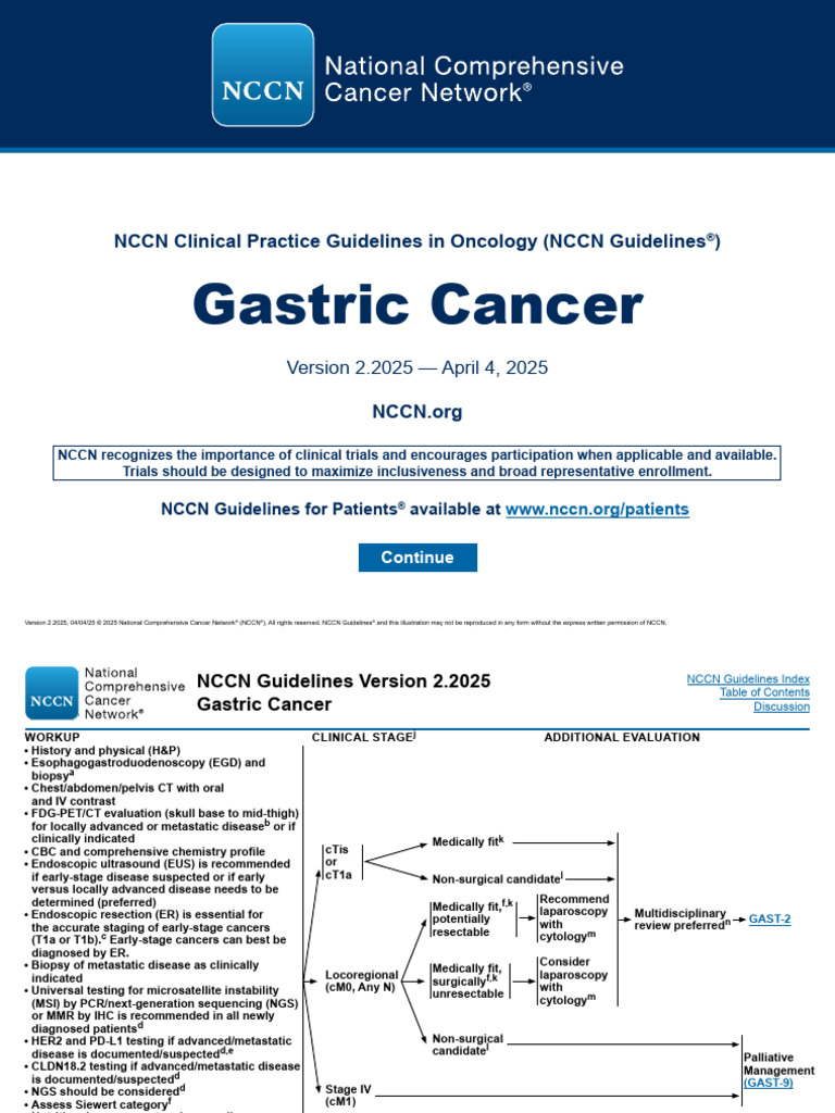 NCCN Guidelines for Gastric Cancer 2025 | PDF | Surgery | Cancer