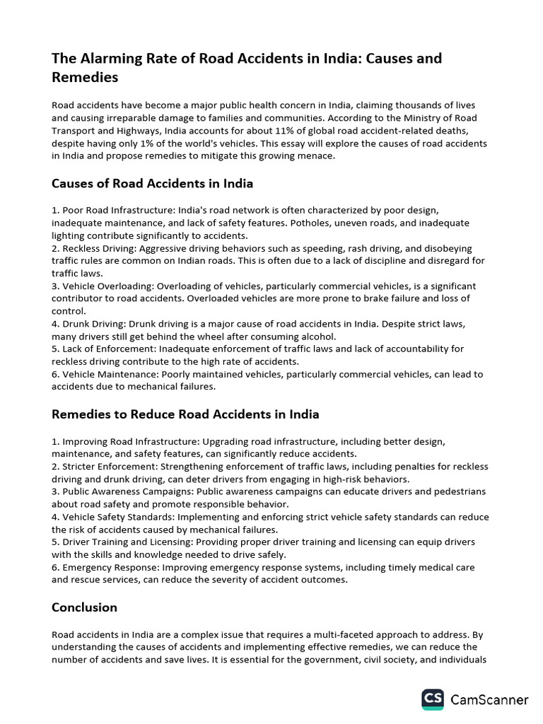 Reducing Road Accidents in India | PDF | Road Traffic Safety | Traffic ...