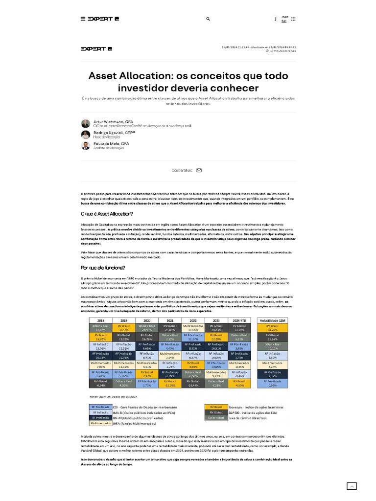 Asset Allocation Os Conceitos Que Todo Investidor Deveria Conhecer | PDF