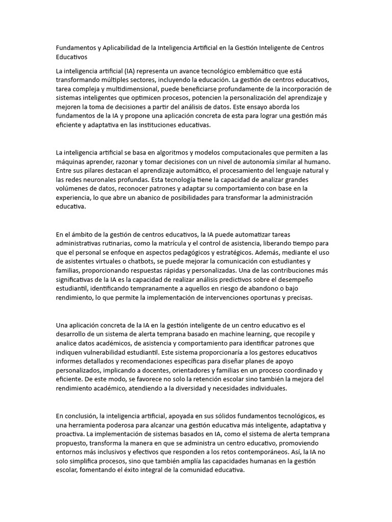 IA en la Gestión de Centros Educativos | PDF | Inteligencia artificial ...