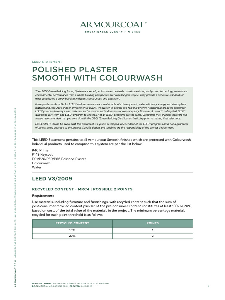 AI 40 090ST19!01!01 LEED Statement PolishedPlaster Smooth With ...