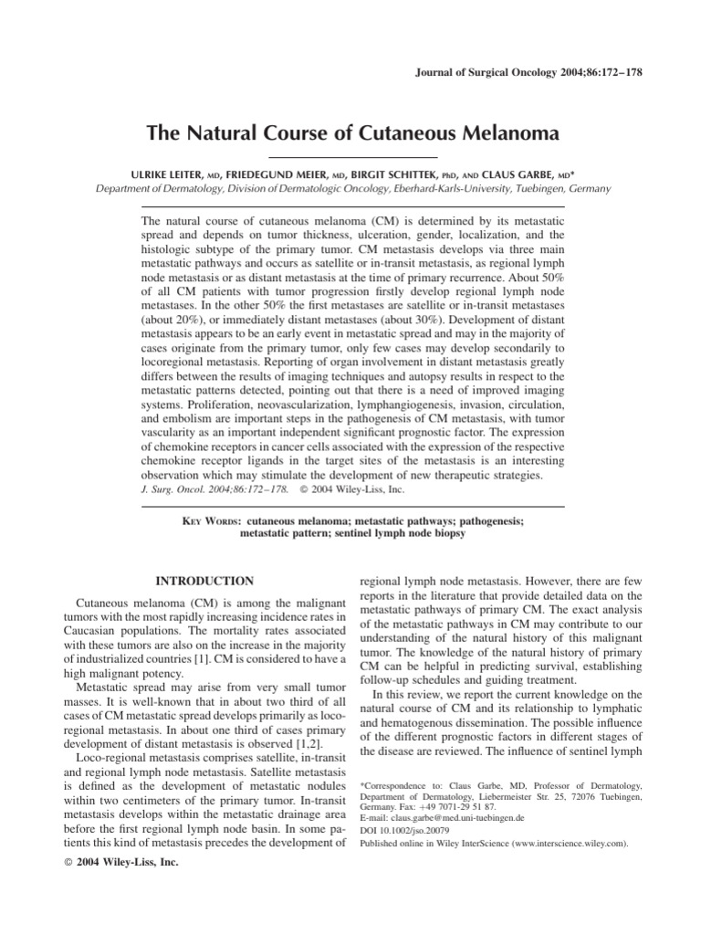 Metastatic Pathways in Cutaneous Melanoma | PDF | Metastasis | Melanoma