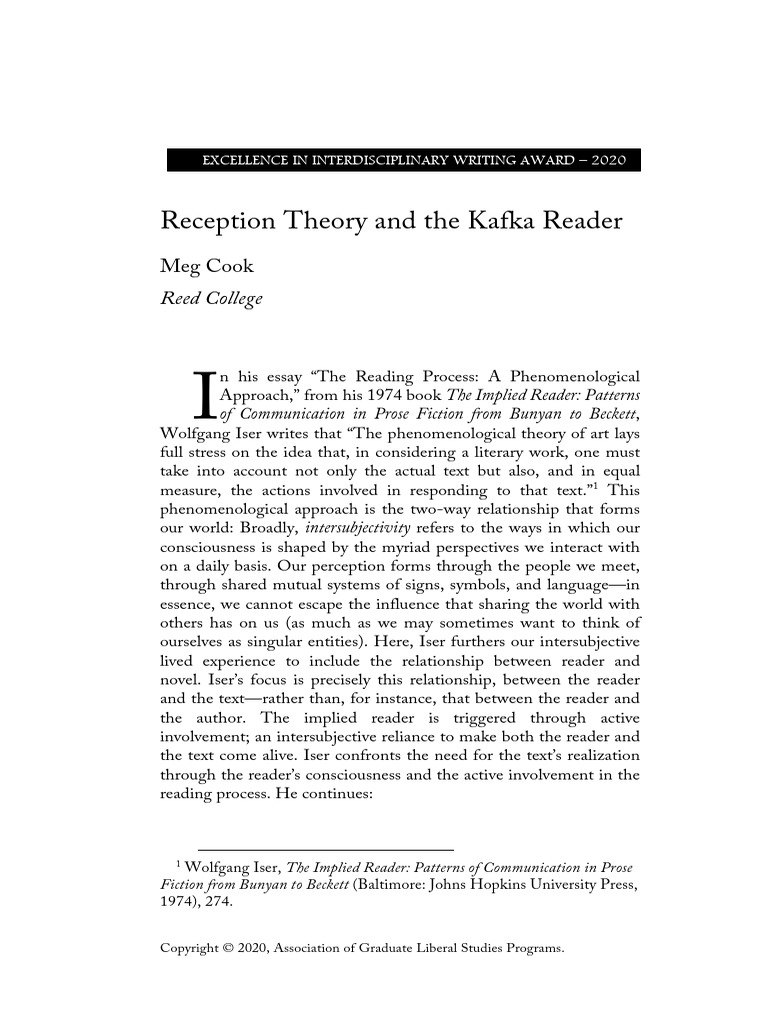 Reception Theory in Kafka's Novels | PDF | Phenomenology (Philosophy ...