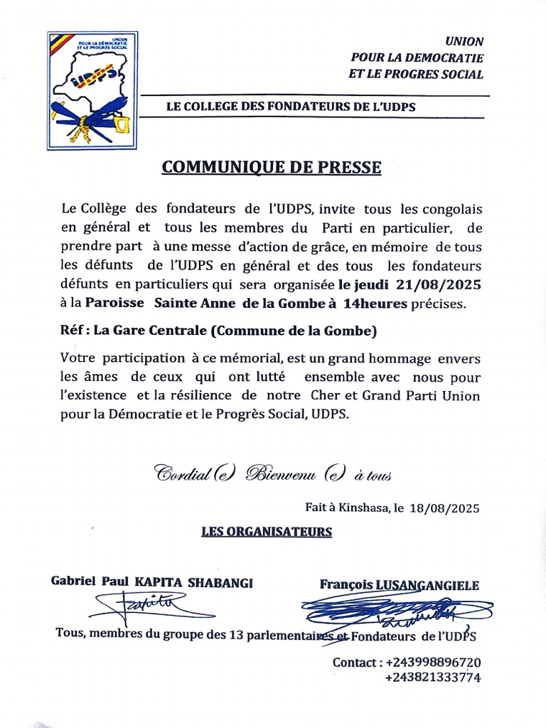 Communique de Presse Udps | PDF