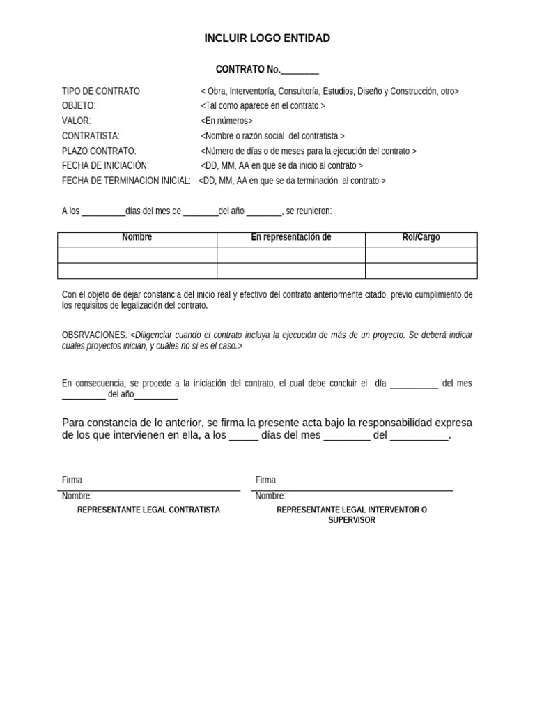 Acta de Inicio de Contrato Formal | PDF