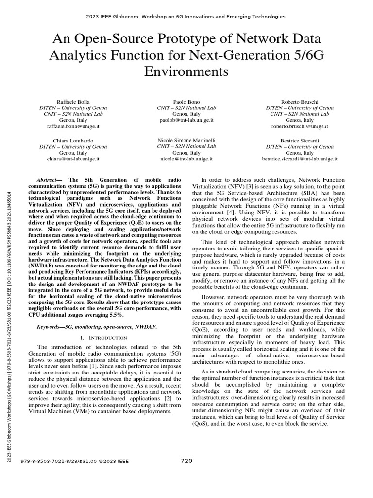 NWDAF Prototype for 5G Network Optimization | PDF | Cloud Computing ...