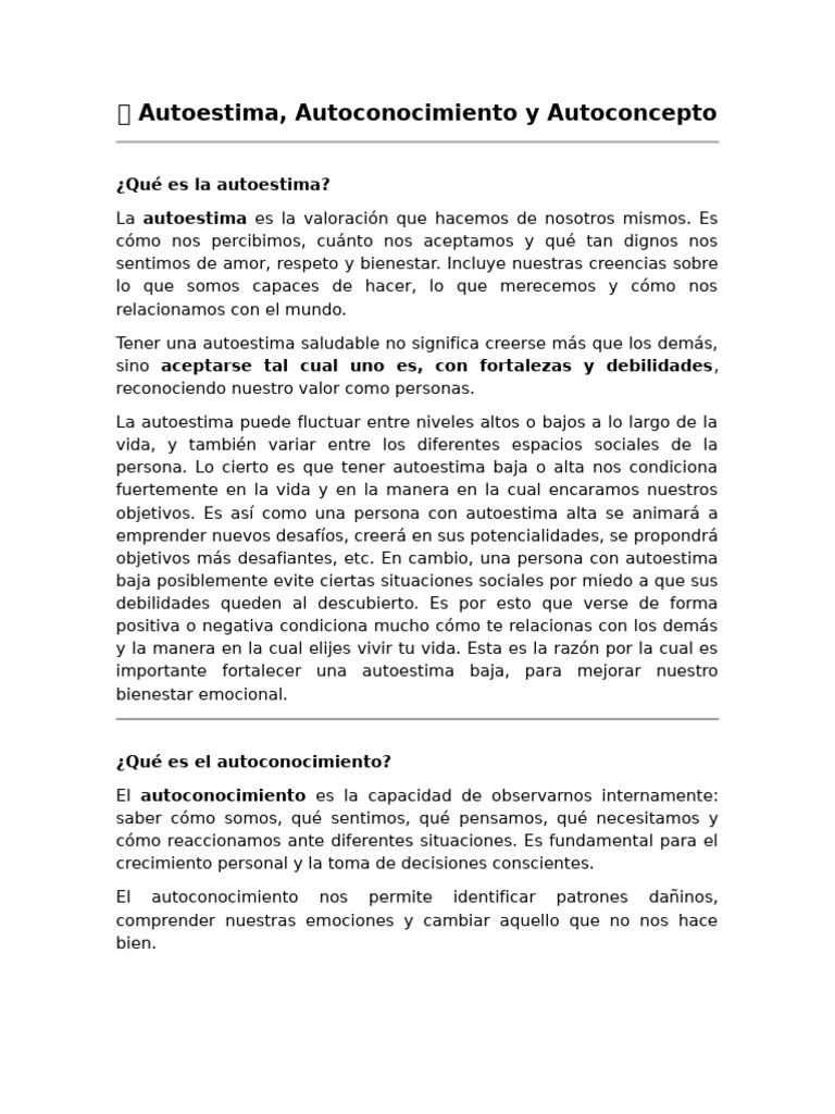 Autoestima y Autoconocimiento Esencial | PDF | Autoestima | Autoconcepto