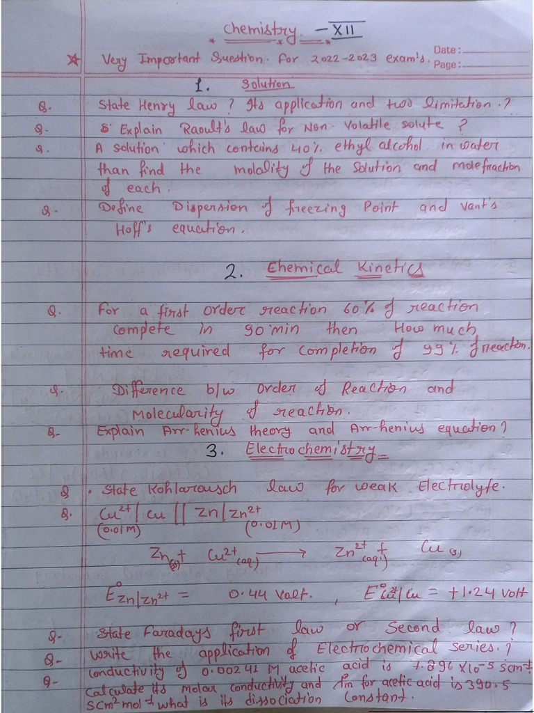 Chemistry XII Important Questions For 2023 Exam - 230221 - 181022-1 | PDF