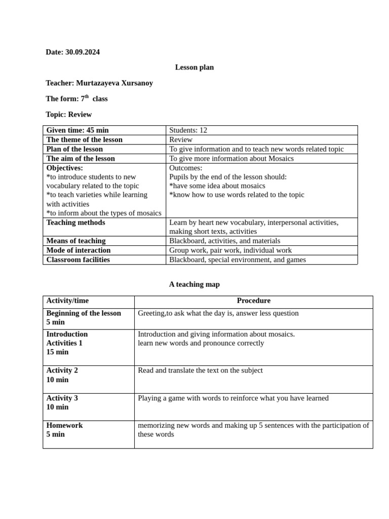 7th Grade Lesson Plan on Mosaics | PDF