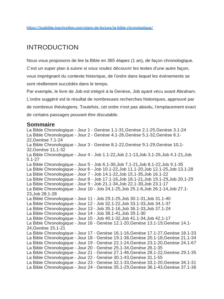 Plan de lecture biblique chronologique | PDF | Première épître aux ...